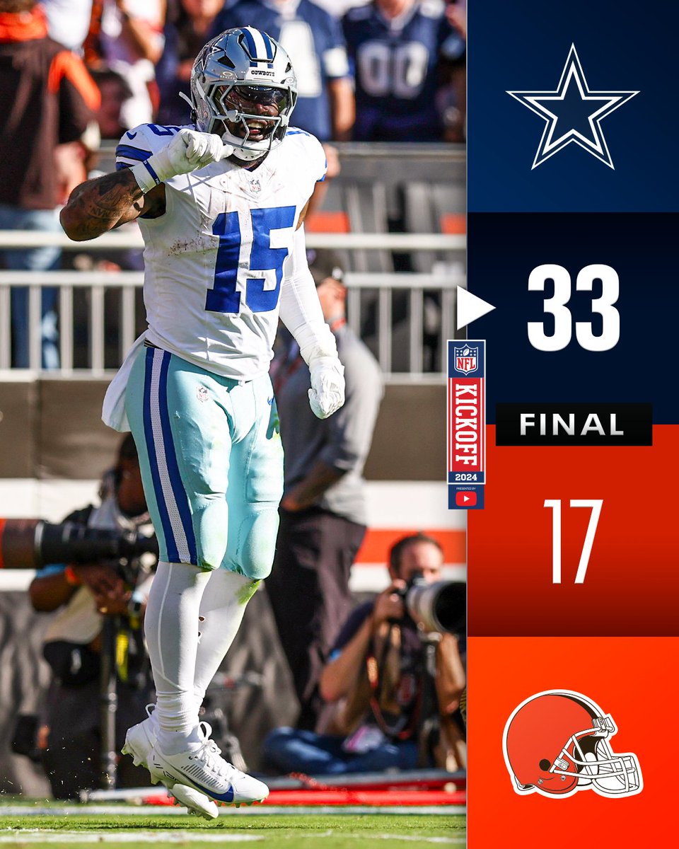 NFL's tweet image. FINAL: That's a @DallasCowboys W! #DALvsCLE #Kickoff2024