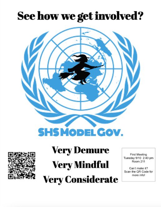 MsSelv_SHS's tweet photo. Keep it classy @_SalemHigh_ and come to the first Model Gov. meeting of the year! 

When: Tuesday 9/10, 2:40 pm
Where: Room 211

#gowitch #modelgov #modelunitednations #modelun https://t.co/9DqrAD5rSs