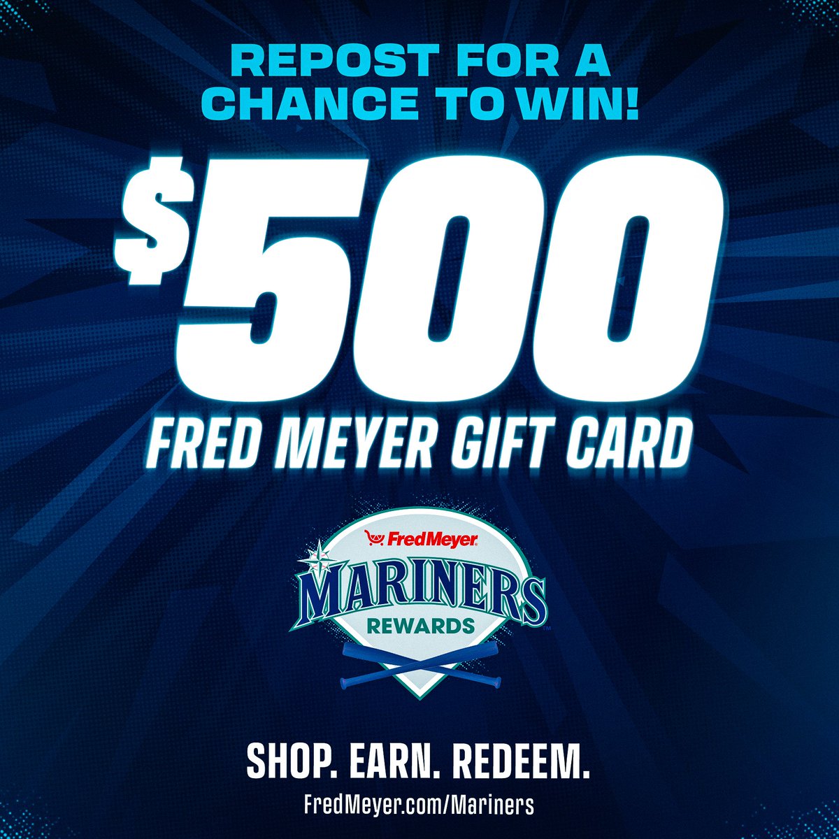 Seattle Mariners (@mariners) on Twitter photo 🛒 REPOST TO WIN 🛒
Our friends at <a href="/Fred_Meyer/">Fred Meyer</a> are back with another chance for you to win a $500 gift card and all you need to do is hit that repost button! Don't forget to take advantage of our Mariners Rewards next time you’re shopping at Fred Meyer. 🛒 REPOST TO WIN 🛒
Our friends at <a href="/Fred_Meyer/">Fred Meyer</a> are back with another chance for you to win a $500 gift card and all you need to do is hit that repost button! Don't forget to take advantage of our Mariners Rewards next time you’re shopping at Fred Meyer.