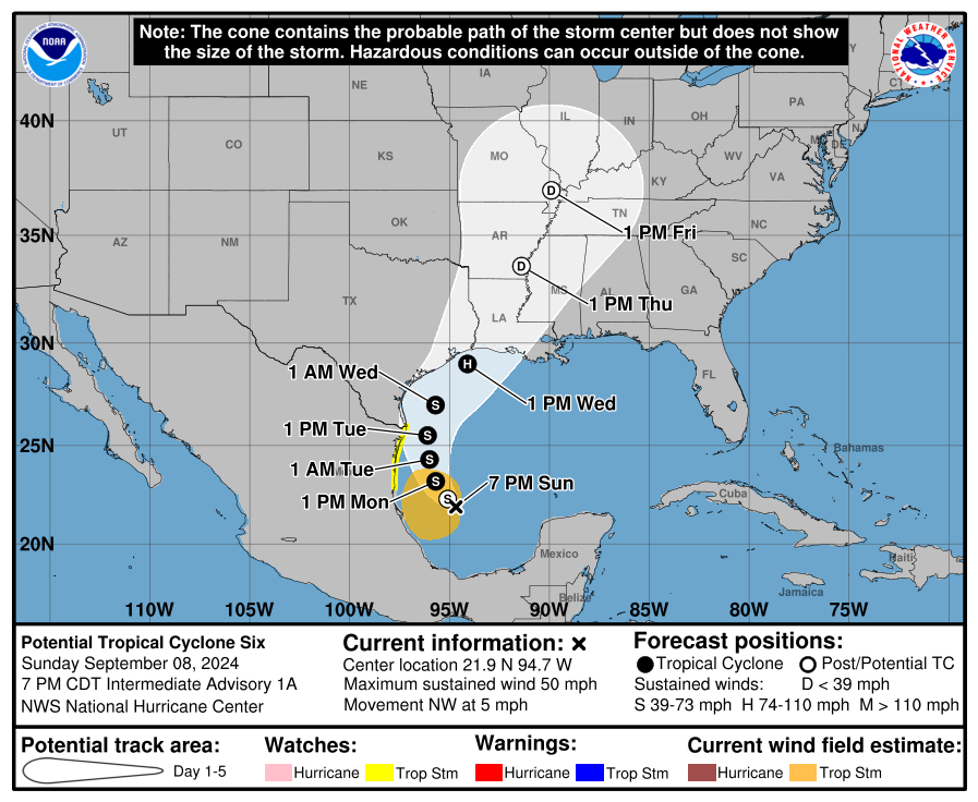 LimWeather's tweet photo. #PTC6 is forecast to head NNE and impact coastal #Texas/SW #Louisiana as =>75mph C1 #Hurricane;interests there,NE #Mexico should begin preparing now!
#wxtwitter #Wxx #Tropicswx #HurricaneSeason2024 #HurricaneSeason #TXwx #LAwx #STXwx #HOUwx #GLSwx #Francine #Tamaulipas https://t.co/8FBwDf8xO8