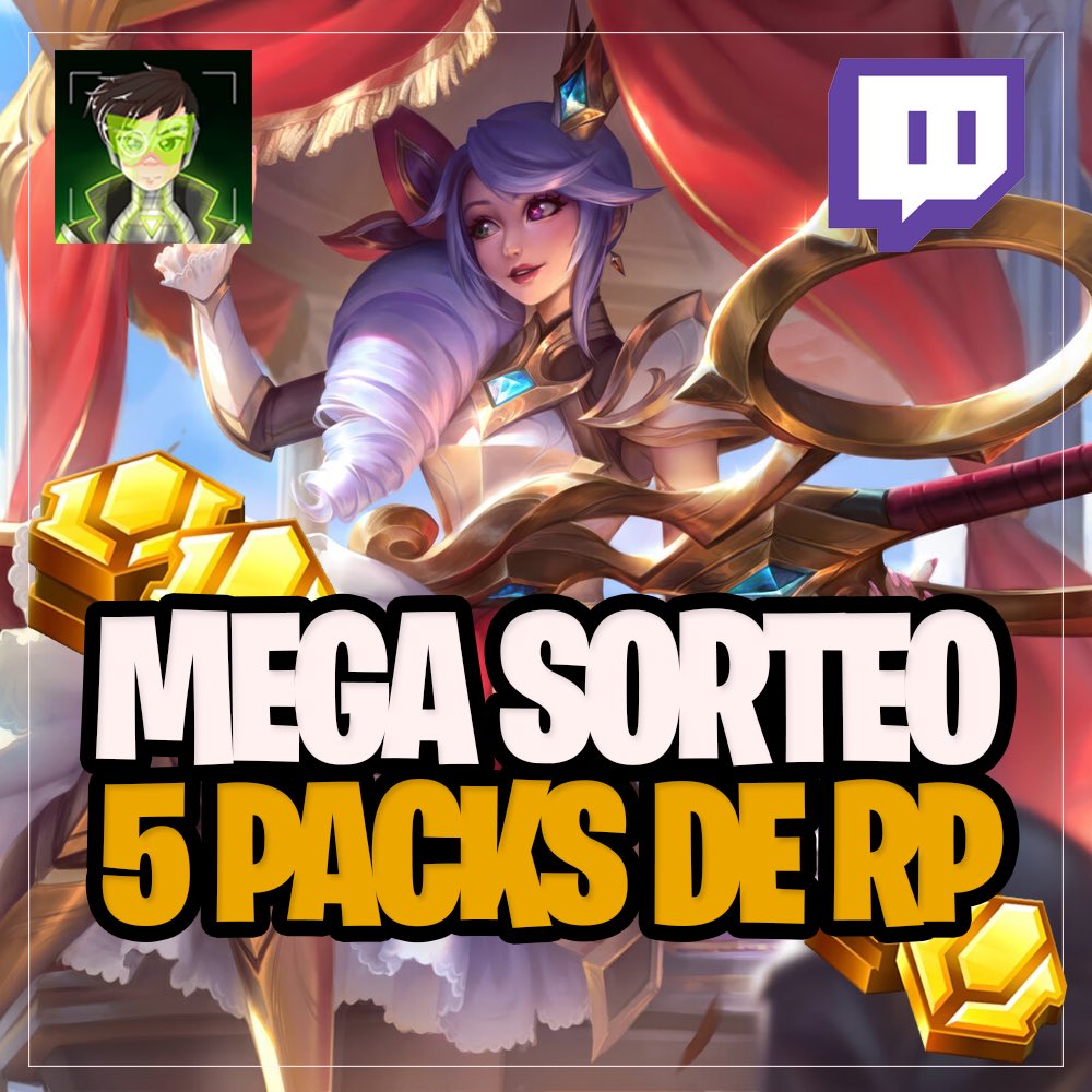 🎁MEGA SORTEO🎁 
Celebrando la baja de precios de RP voy a regalar 5 Packs de 415 de RP

✅Requisitos: 
Like ❤️ RT 🔁 y Follow 👤
📌Seguirme en Twitch.tv/rubenoman 

✅Asistir al directo el 30 de Septiembre donde se darán todos los ganadores✅ 
#leagueoflegends #lpp #sorteo