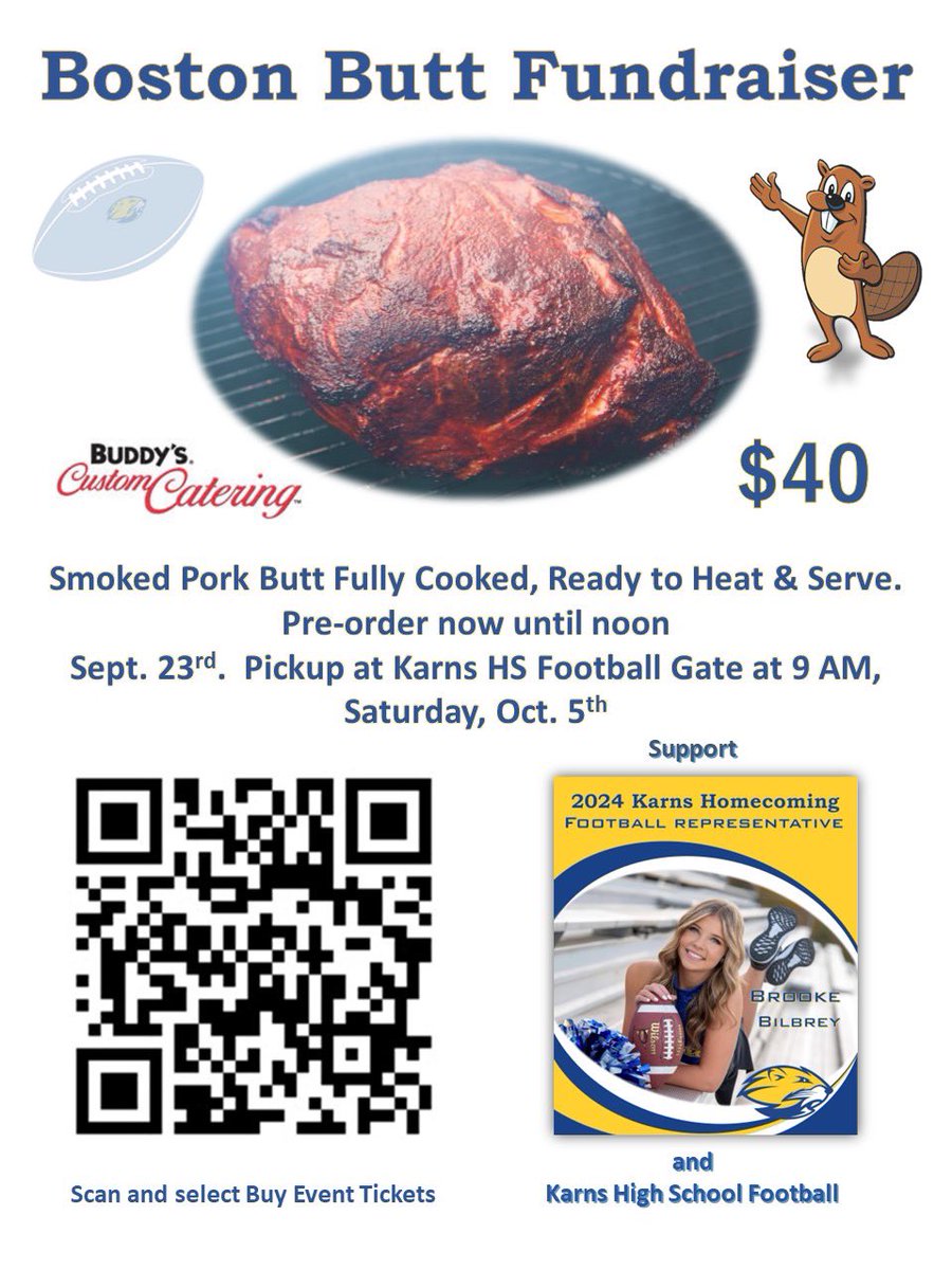 David Bilbrey (@bilbreyd) on Twitter photo It’s football time in Tennessee! It’s also time for smoked pork. Support Karns High School Football and their Homecoming candidate at app.givebacks.gives/brooke/Event/D…
<a href="/KarnsBeaversFB/">Karns Football</a> <a href="/KarnsBeavers/">Karns High Beavers</a> It’s football time in Tennessee! It’s also time for smoked pork. Support Karns High School Football and their Homecoming candidate at app.givebacks.gives/brooke/Event/D…
<a href="/KarnsBeaversFB/">Karns Football</a> <a href="/KarnsBeavers/">Karns High Beavers</a>