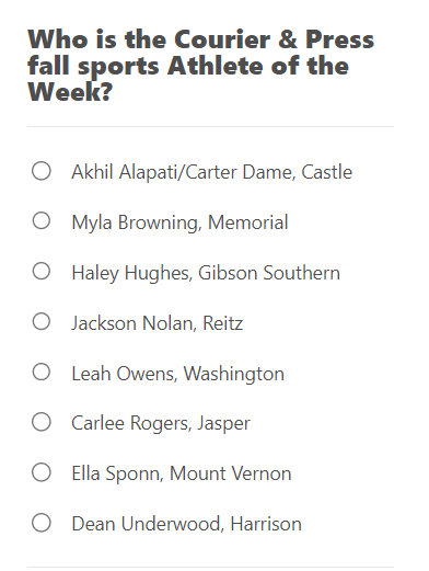 kylesokeland's tweet photo. Vote for the Courier &amp; Press fall sports Athlete of the Week from September 2-7. The nominees:
https://t.co/ReUc2Likk6 https://t.co/kqwq4R1adm
