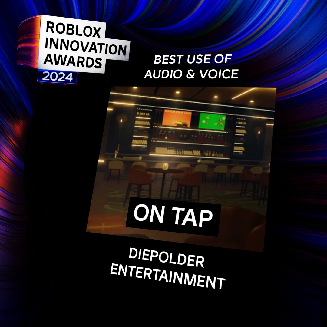 FouledRBLX's tweet image. I'm proud to announce that On Tap by Diepolder Entertainment is the FIRST 17+ experience to win an Innovation Award at the Roblox Innovation Awards (RIAs) 2024 last night!
🍻 On Tap won:
🔊"Best Use of Voice and Audio"🔊
As an experience fundamentally grounded in community,…