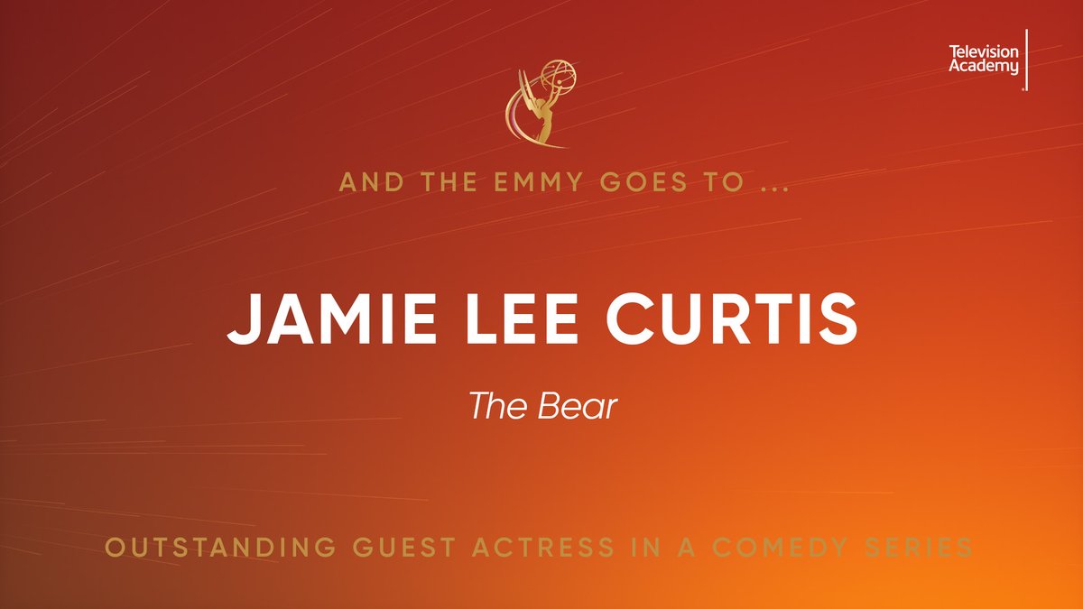 .@jamieleecurtis wins the #Emmy for Outstanding Guest Actress in a Comedy Series for <a href="/TheBearFX/">The Bear</a> (<a href="/FXNetworks/">FX Networks</a>/<a href="/hulu/">Hulu</a>)! 💫 #76thEmmys #Emmys #TelevisionAcademy