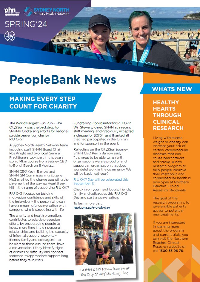 We're saying goodbye to our community newsletter PeopleBank. We're now working on a new format. So celebrate with us PeopleBank's final edition and stay tuned for more exciting news! sydneynorthhealthnetwork.org.au/peoplebank/ #CommunityNewsletter #HealthServices #CommunityEngagement #FinalEdition