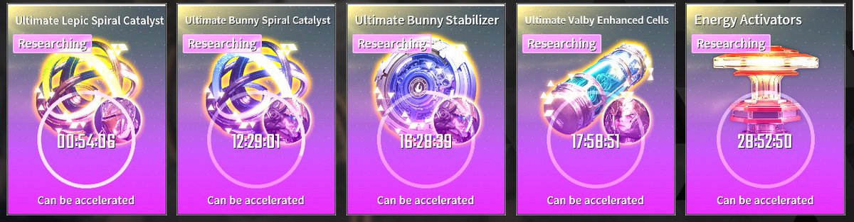 After many hours of farming in <a href="/FirstDescendant/">The First Descendant Official</a>, Ultimate Lepic is on his way, the last 2 pieces of Ultimate Bunny are cooking, and Ultimate Valby is in process as well.  I need more spots to research!