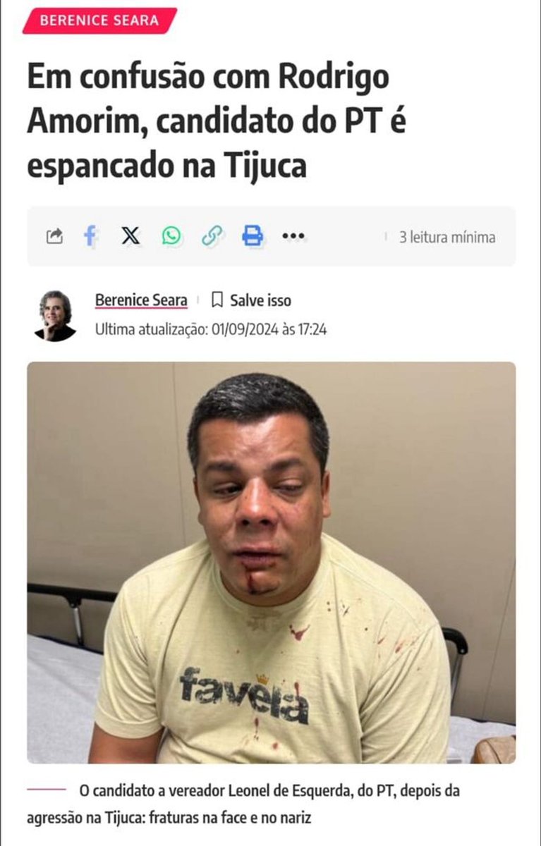 ThiagoResiste's tweet photo. URGENTE! Leonel de Esquerda, candiato a vereador pelo PT-RJ, acaba de ser ESPANCADO por bolsonaristas no Rio de Janeiro a mando do fascista Rodrigo Amorim (o que homenageou os assassinos da MARIELLE ao quebrar a placa dela)

Ele está hospitalizado e sem condições de se pronunciar

PRISÃO AO FASCISTA