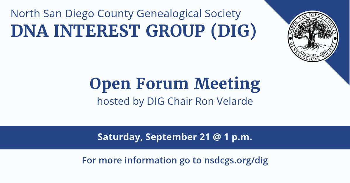 Free hybrid meeting.  We will attempt to provide information that may help you to solve your DNA questions! Hosted by DNA Chair and long-time DNA attendees. For more info &amp; Zoom registration go to nsdcgs.org/dig/