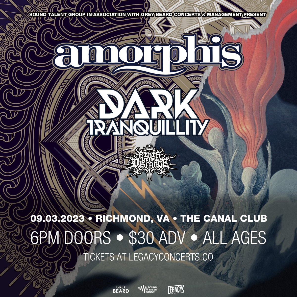 Tonight: <a href="/amorphis/">Amorphis</a> &amp; Dark Tranquility  (<a href="/dtofficial/">Dark Tranquillity</a>)
 Special Guest: <a href="/DistanceFires/">Fires in the Distance</a> 
🚪6:00 PM DOORS | 7:00 PM SHOW | 💸$35 DOS  
👶All Ages Welcome
🎟️Tickets: thecanalclub.com 
#Amorphis #DarkTranquility #HeavyMetal #CanalClubRVA