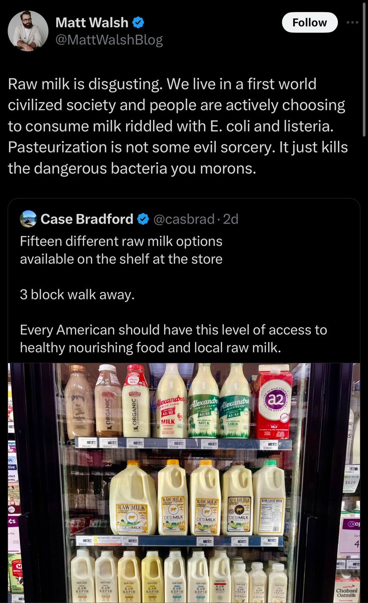 xgigglypuff's tweet photo. I been trying to tell yall that pasteurization is not some evil liberal propaganda 😭 

Maybe you’ll listen to Matt Walsh if you won’t listen to me https://t.co/er7xqDpusD