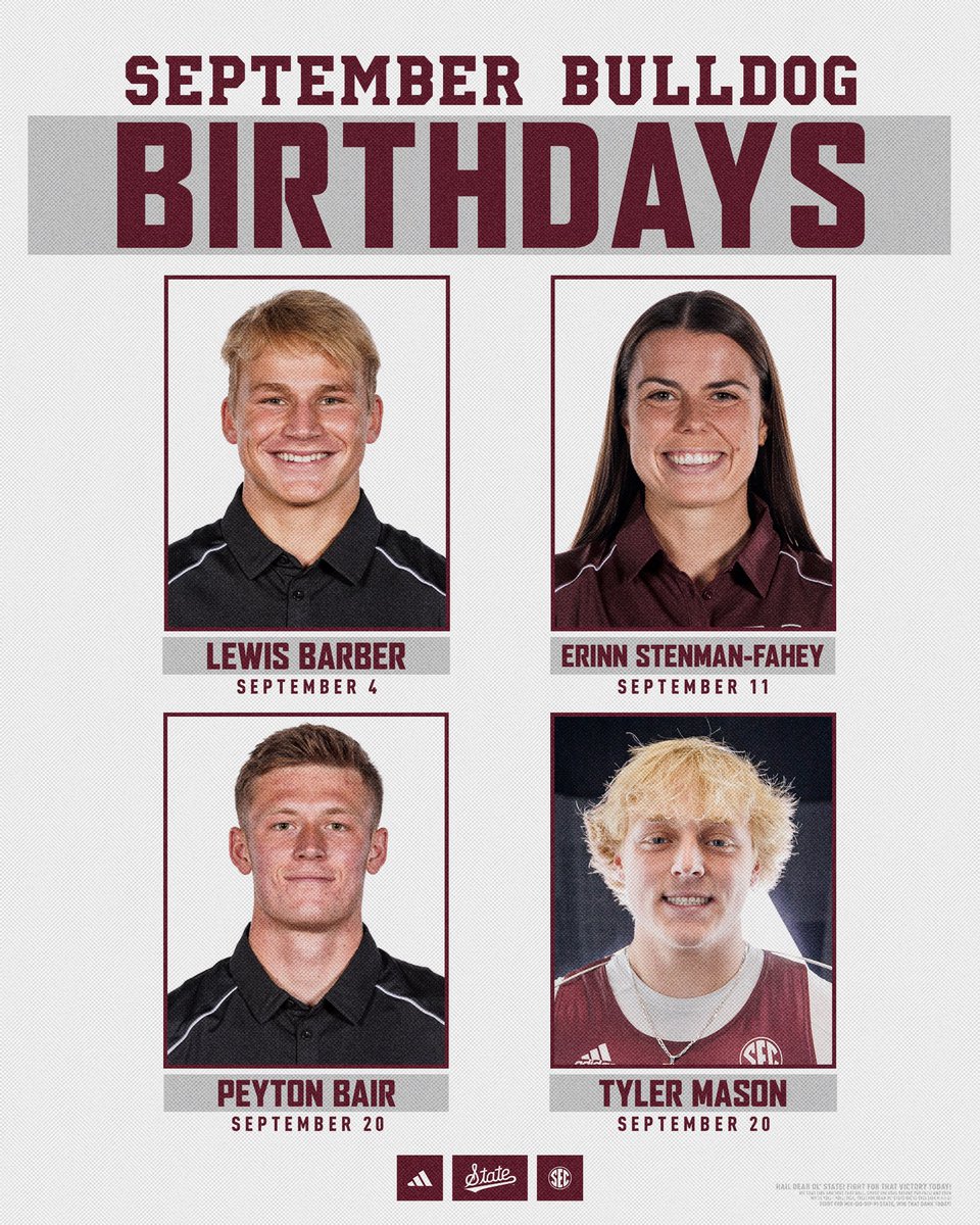 Wishing a 𝙃𝘼𝙋𝙋𝙔 𝘽𝙄𝙍𝙏𝙃𝘿𝘼𝙔 to our September Bulldogs!

#Hailstate🐶