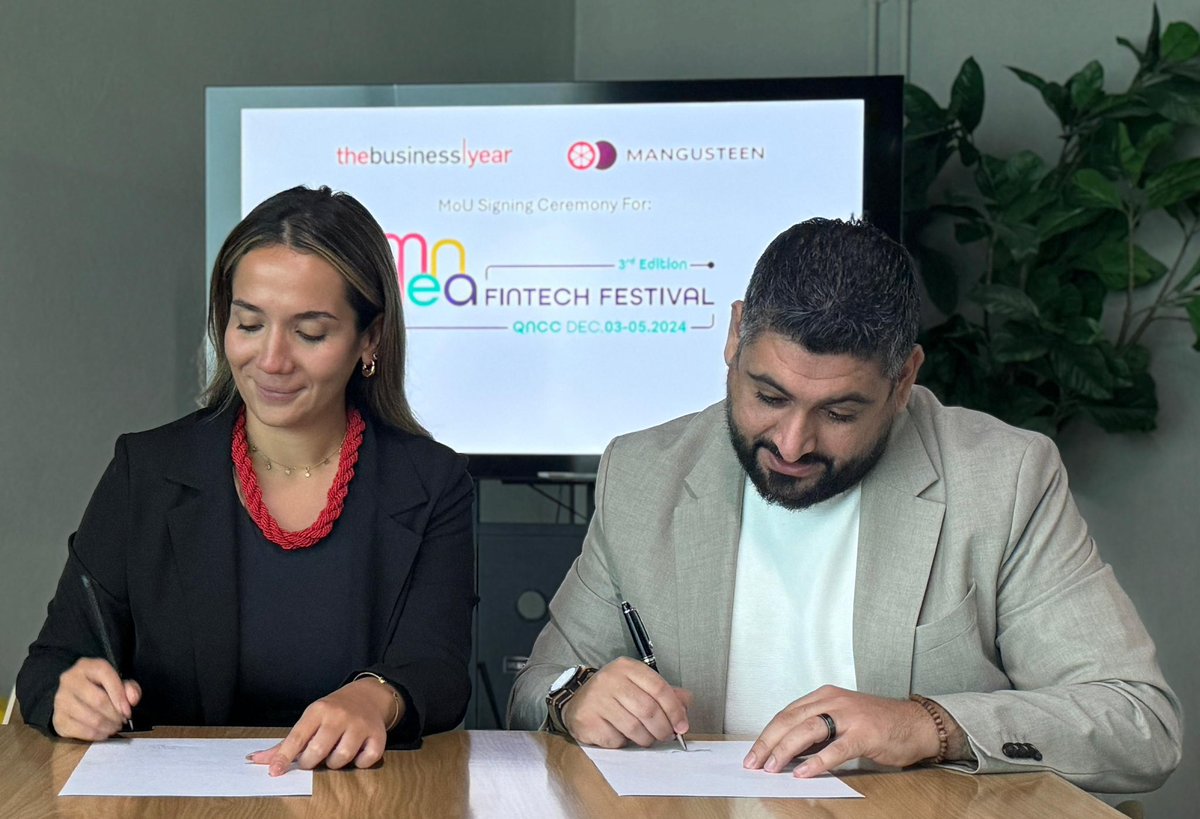 menafintechfest's tweet image. We are proud to announce a new Media Partnership with The Business Year #Qatar for the 3rd Edition of #MFTF. The Signing Ceremony took place today between Vanessa Rameix Country Director of #TBY in Qatar and Malik Shishtawi, CEO of MANGUSTEEN the IP Owner &amp;amp; Organizer of our event