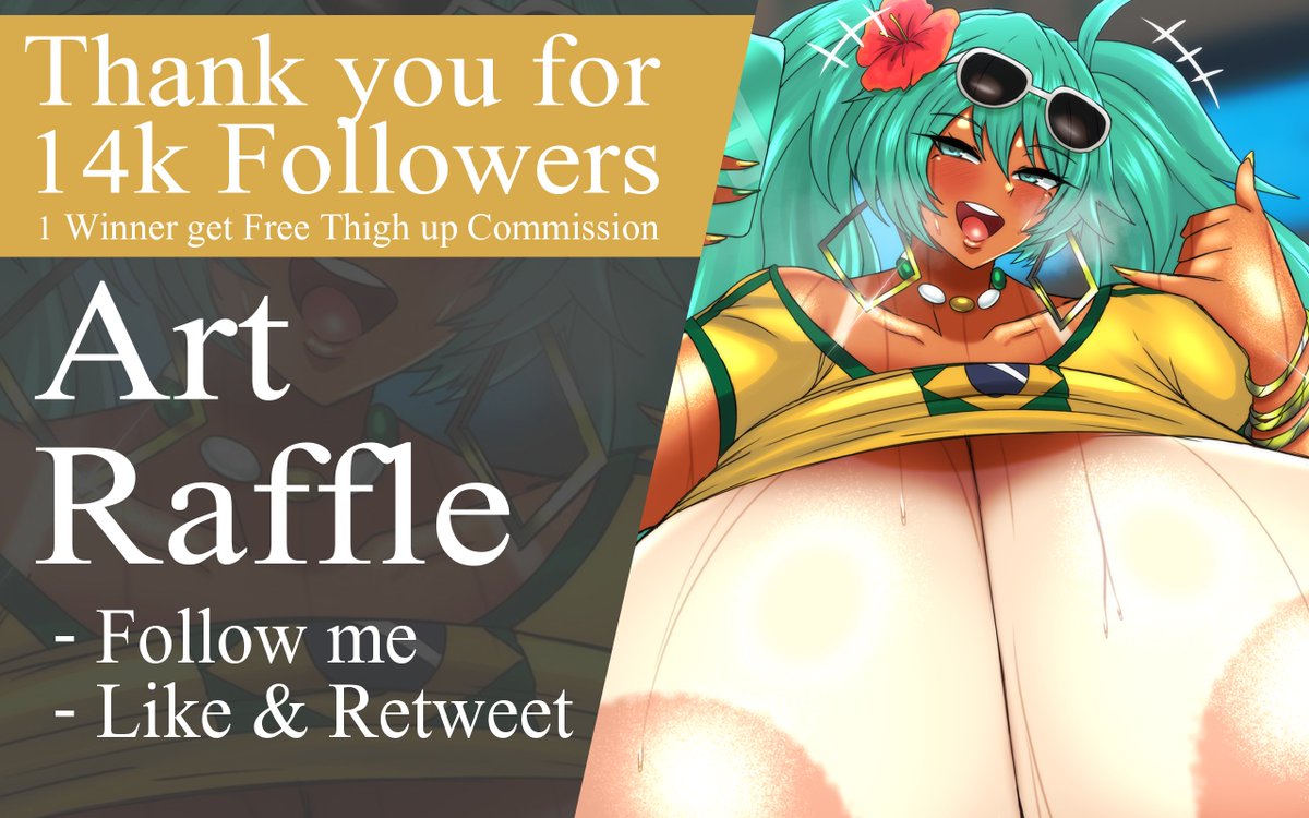 Thank you for over 14K followers !!   
Art Raffle Rule   
- Follow me.   
- Like &amp; Retweet this pic.  
Winner Announce on 1 October 2024 
1 Winner will get Free thigh up Commission