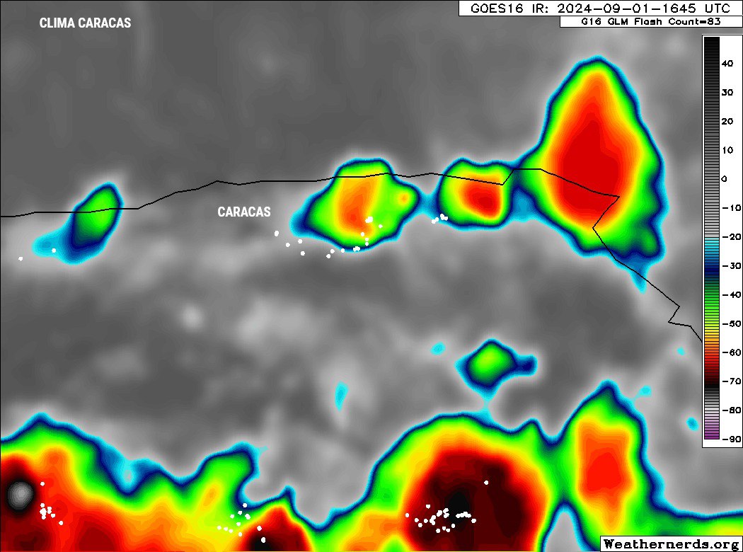 #01Sep | 13:03 HLV - ❗️#Atención❗️
Se activan a esta hora núcleos convectivos al norte de #Miranda con lluvias fuertes, actividad eléctrica y eventuales ráfagas de viento. Se registran lluvias sobre sectores al sur de #Caracas.
Pendientes ⚠️