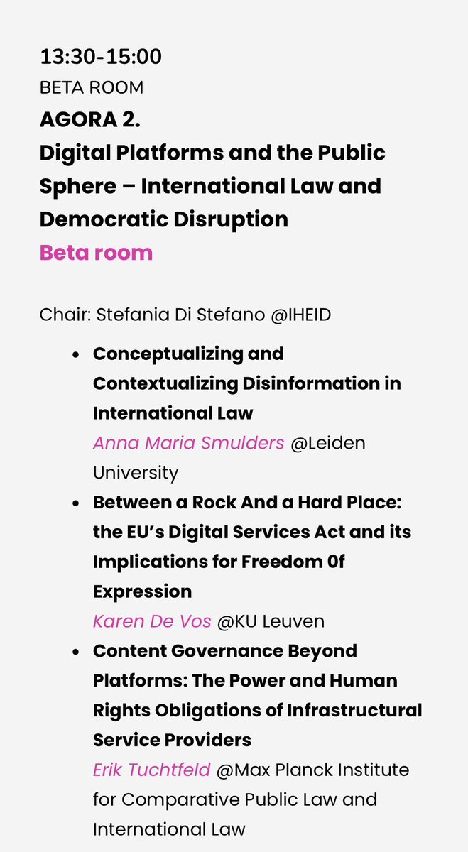 stefaniasds's tweet image. On Thursday 5 Sept I will be chairing the agora on “Digital Platforms and the Public Sphere - International Law and Democratic Disruption”, and I’m looking forward to discussing these themes with @etuchtfeld, Anna Smulders and Karen de Vos