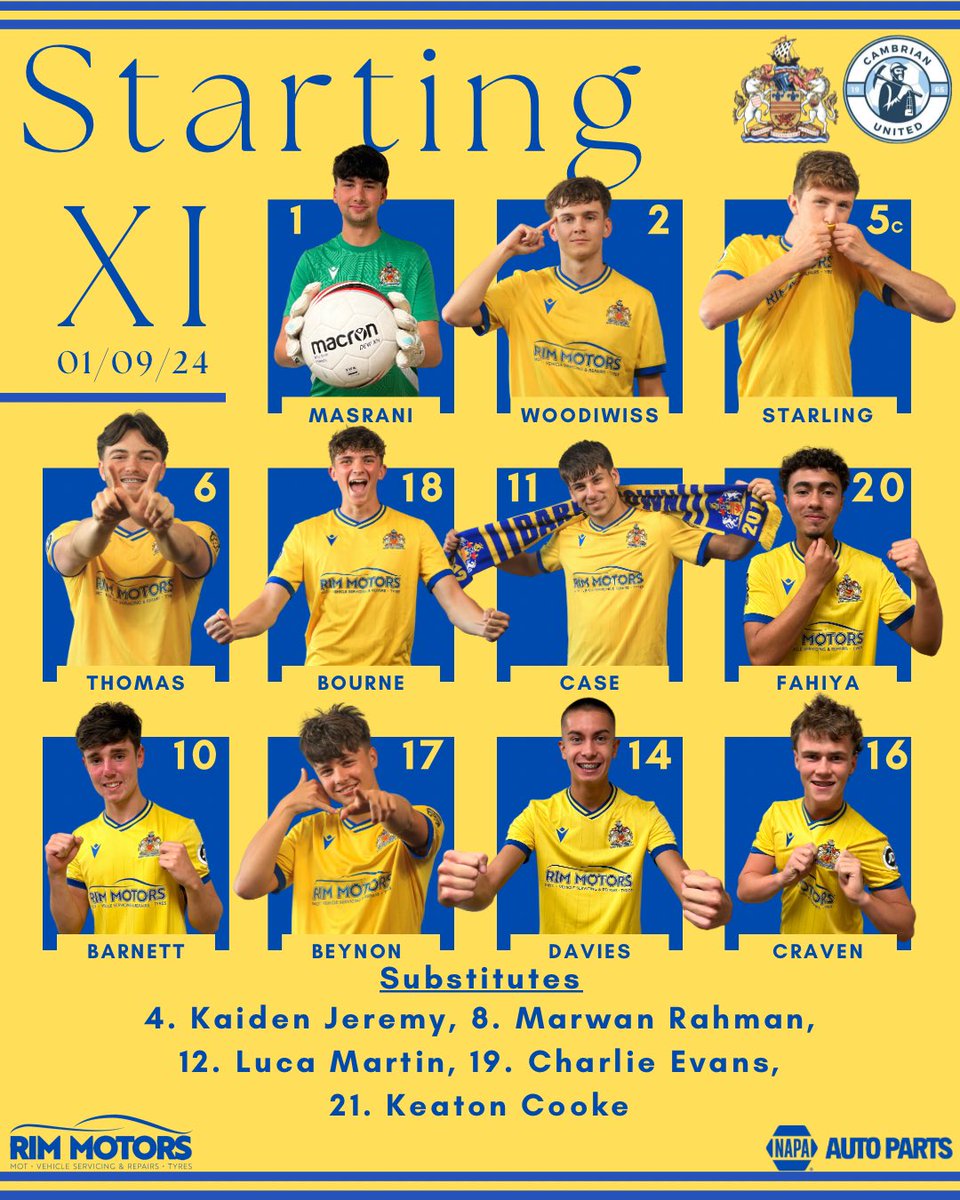 Starting XI for the Development Team this evening😀

Skipper Luke Starling is present💪

Luke Masrani is gloved up🧤

First game of the season. Come on the Town💛💙