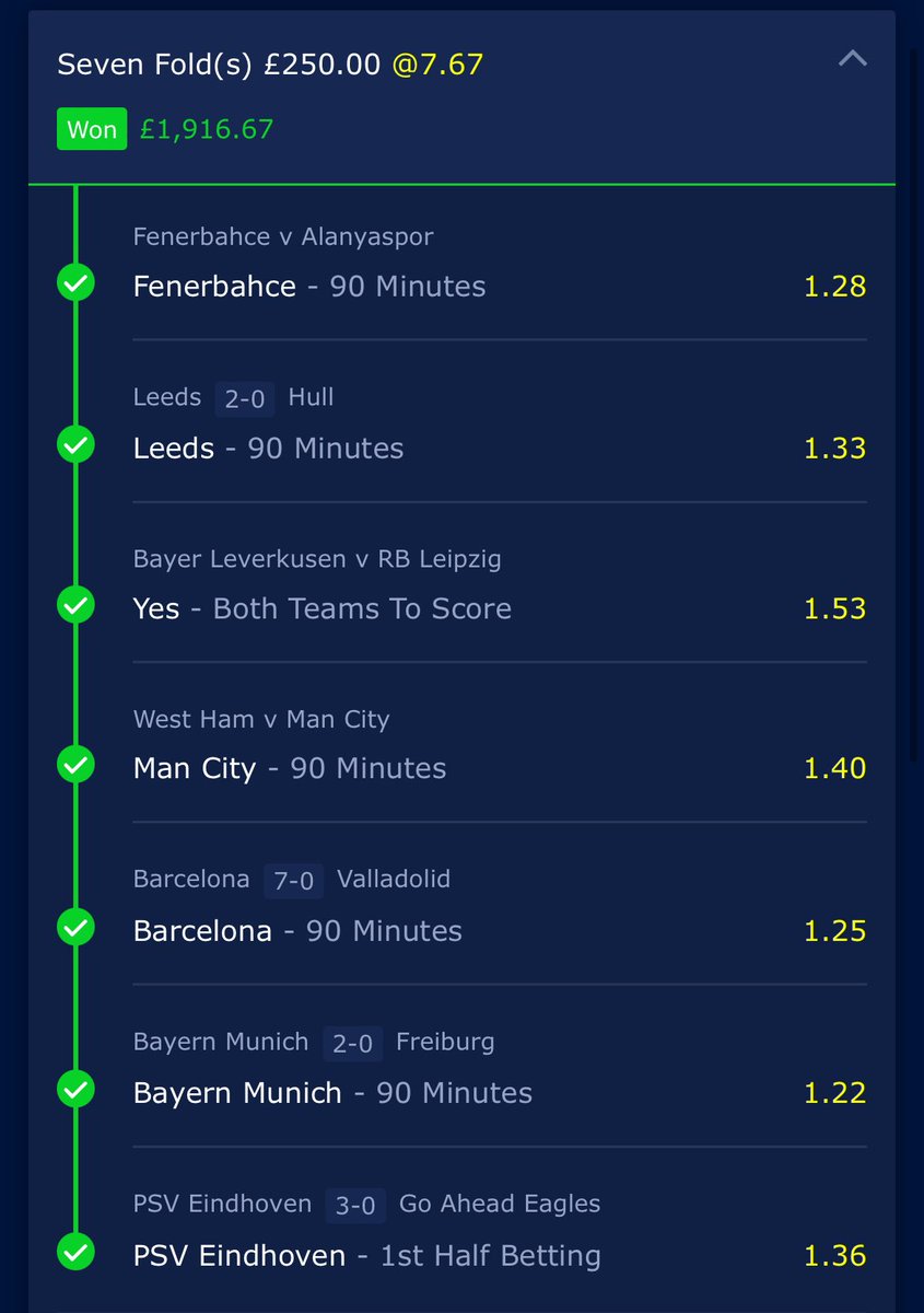 The weeekend acca lands @ 7.67 😍✅

+£1,666 profit 💰

Giving away £100 to one person who likes this tweet! ❤️ 

(Must be following)