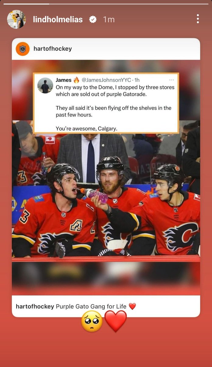 FierySharky's tweet photo. Elias Lindholm saw @JamesJohnsonYYC's tweet about Purple Gatorade being basically sold out in Calgary 🥹 https://t.co/X9AkUSbYFn
