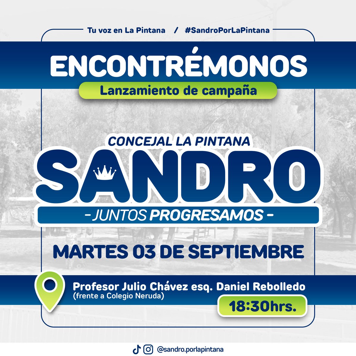 zanwroo's tweet image. ¡Atención, La Pintana! 🎉 Este martes 3 de septiembre a las 18:30, ven a celebrar el lanzamiento de la campaña de Sandro Poblete Salas para concejal. #TuVozEnLaPintana #JuntosProgresamos ¡No te lo pierdas! 
#lapintana #pintanacity #lapintanacity #concejal #candidato #candidatos