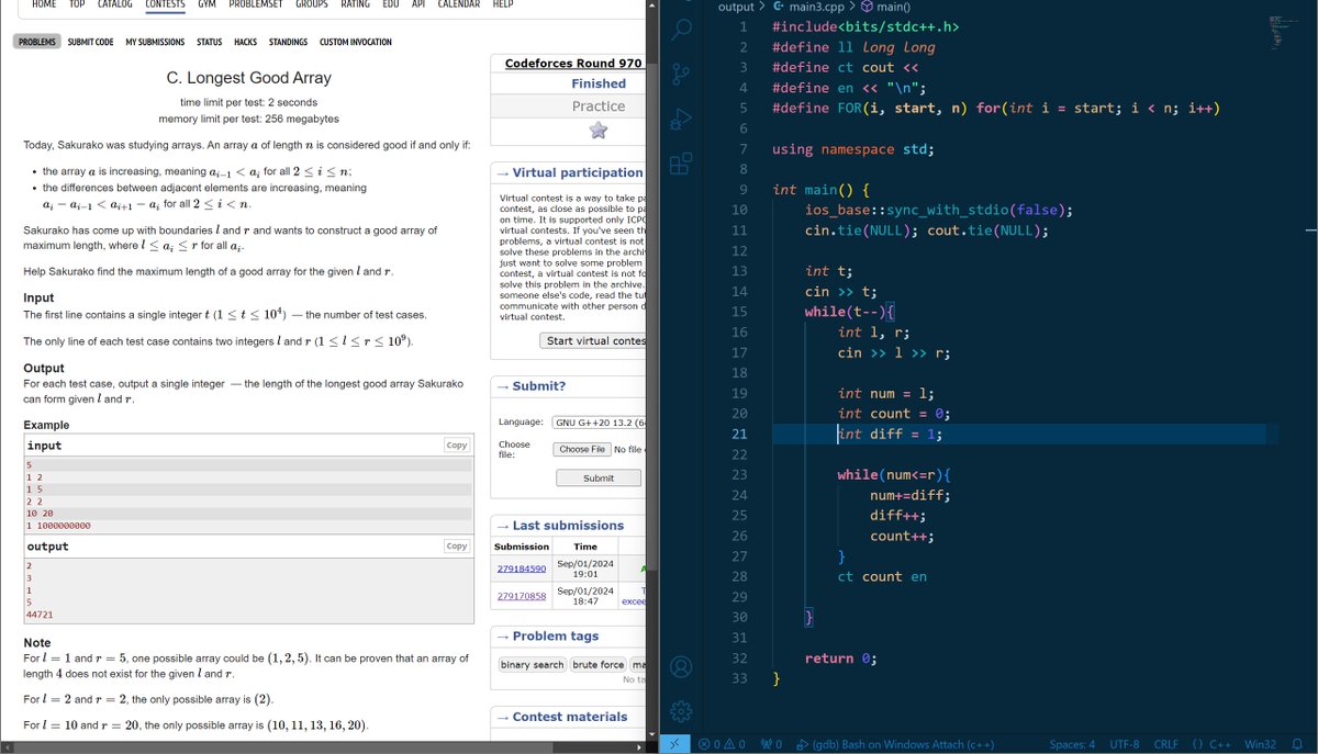 destabanget's tweet image. Day 11 - #EndlessCode

- Codeforces Round 970 (Div. 3)
-- A. Sakurako&apos;s Exam
-- B. Square or Not
-- C. Longest Good Array

- 136. Single Number
- 191. Number of 1 Bits
- 338. Counting Bits
- 190. Reverse Bits