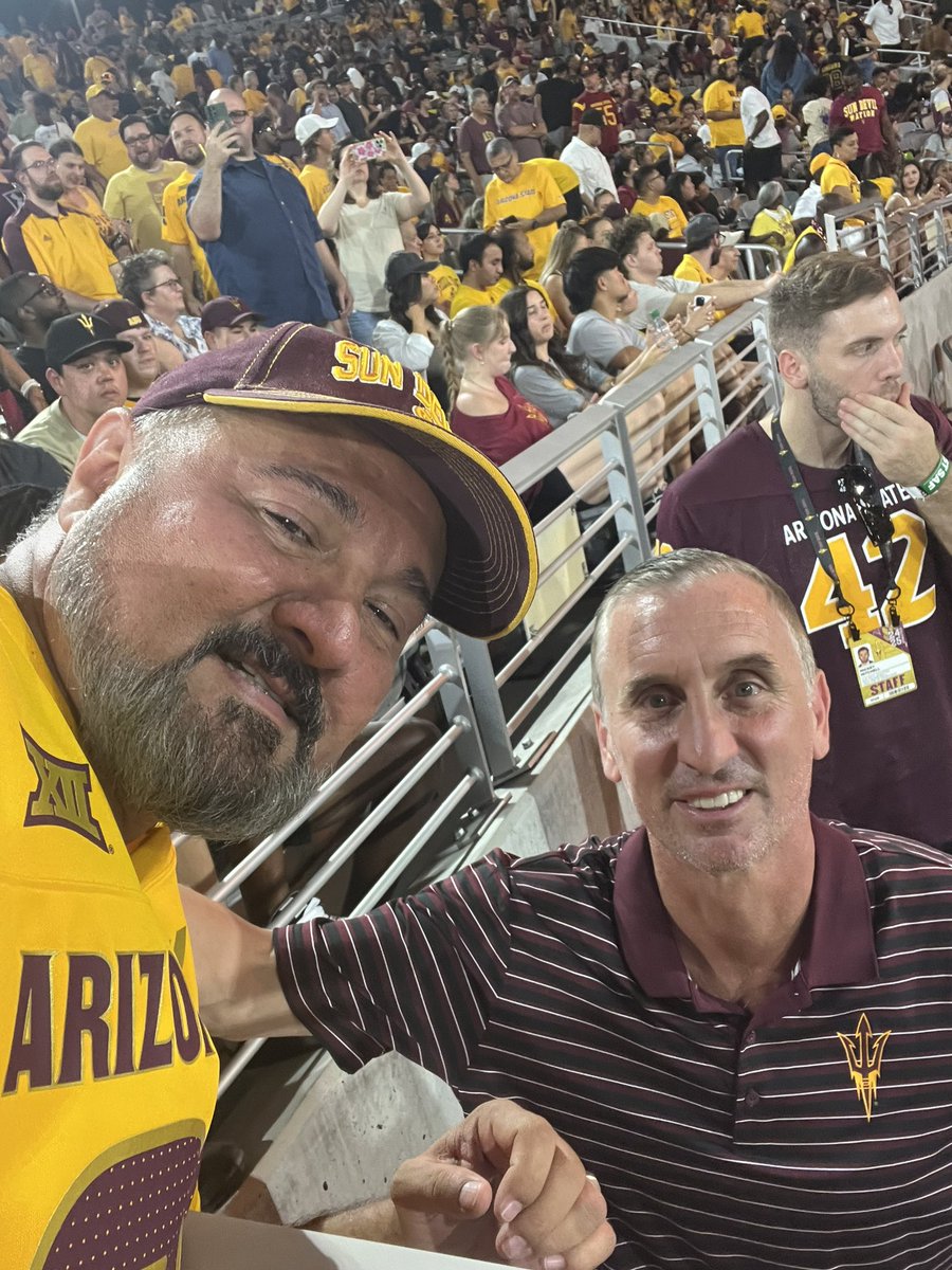 Great first game of the year <a href="/ASUFootball/">Sun Devil Football</a>! We caught a photo with <a href="/rez_devil/">RezDevil</a> at the half…and I did my best to help <a href="/BobbyHurley11/">Bobby Hurley</a> encourage our <a href="/SunDevilHoops/">Sun Devil MBB</a> recruits to come to Tempe! 🔱