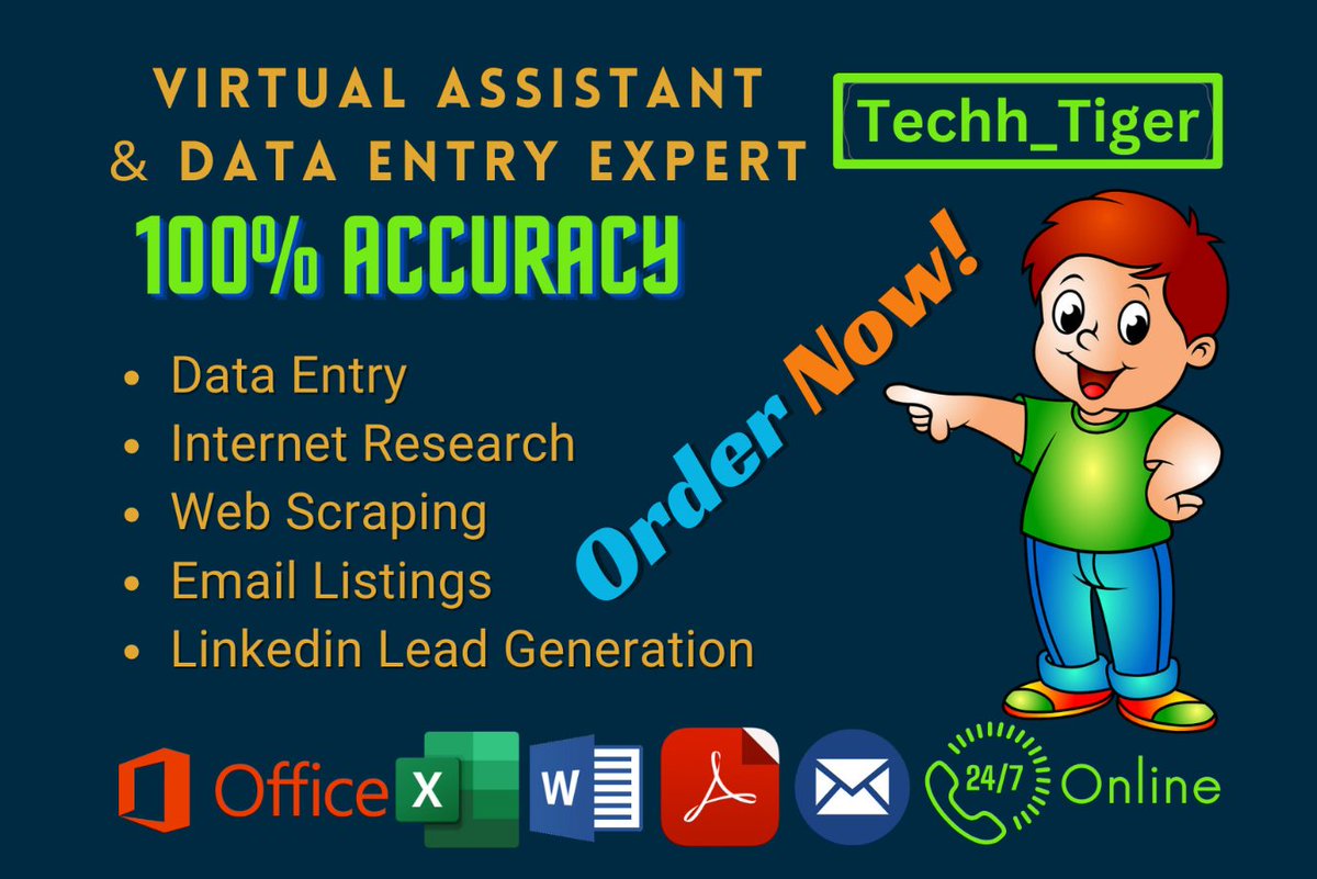 I’m a Data Entry Specialist on Fiverr, dedicated to helping businesses streamline their data with precision. From large datasets to data cleanup, I ensure everything is organized and accessible when you need it most.
Click on the link below!
fiverr.com/techh_tiger/da…