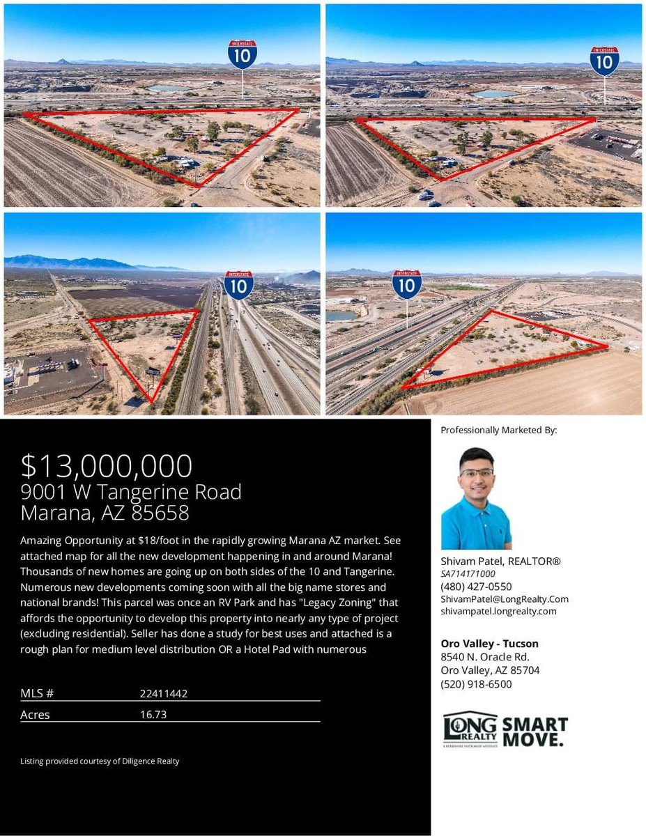 patelshivam_'s tweet image. 9001 W Tangerine Road
Marana, AZ 85658
Vacant Land · 16.73 Acres
Amazing Opportunity at $18/foot in the rapidly growing Marana AZ market. 
shivampatel.longrealty.com

#az #realestate #realtor #land. #CRE #comercial. #investment