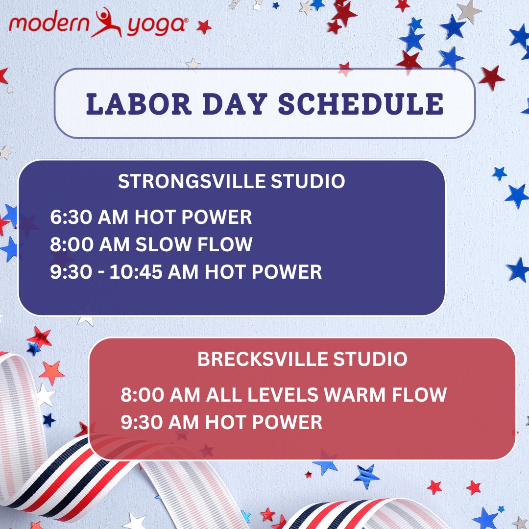 ModernYogaCLE's tweet photo. We're Open this Labor Day!🎉 - https://t.co/rmUJVkAQAP https://t.co/5xHlMFCaLN
