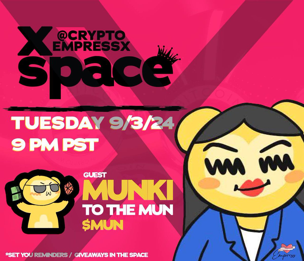 #SpacesHost 🚀

Introducing an exciting new MEME token on the <a href="/solana/">Solana</a> blockchain: <a href="/munki_ai/">MUNKI</a> ! 🔥

📅 Date: TUESDAY, SEPT 3RD  
🕑Time: 9PM PST / 12AM EST

🎙️Co-Host: <a href="/Benji_420/">Benji</a>

Join us for an electrifying session with our special guests:

🔥 <a href="/munkiceo/">Captain Ballz</a>  
🔥 <a href="/brommmyy/">Brommy</a> 
🔥 more