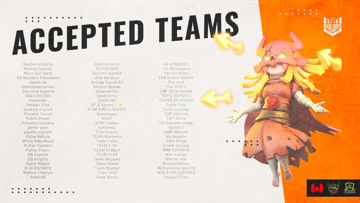 The Bracket Announcement Stream is LIVE!

Congratulations to all the 182 teams that have been accepted to the Base Boss Cup!

The bracket will be revealed now at twitch.tv/tnathena!