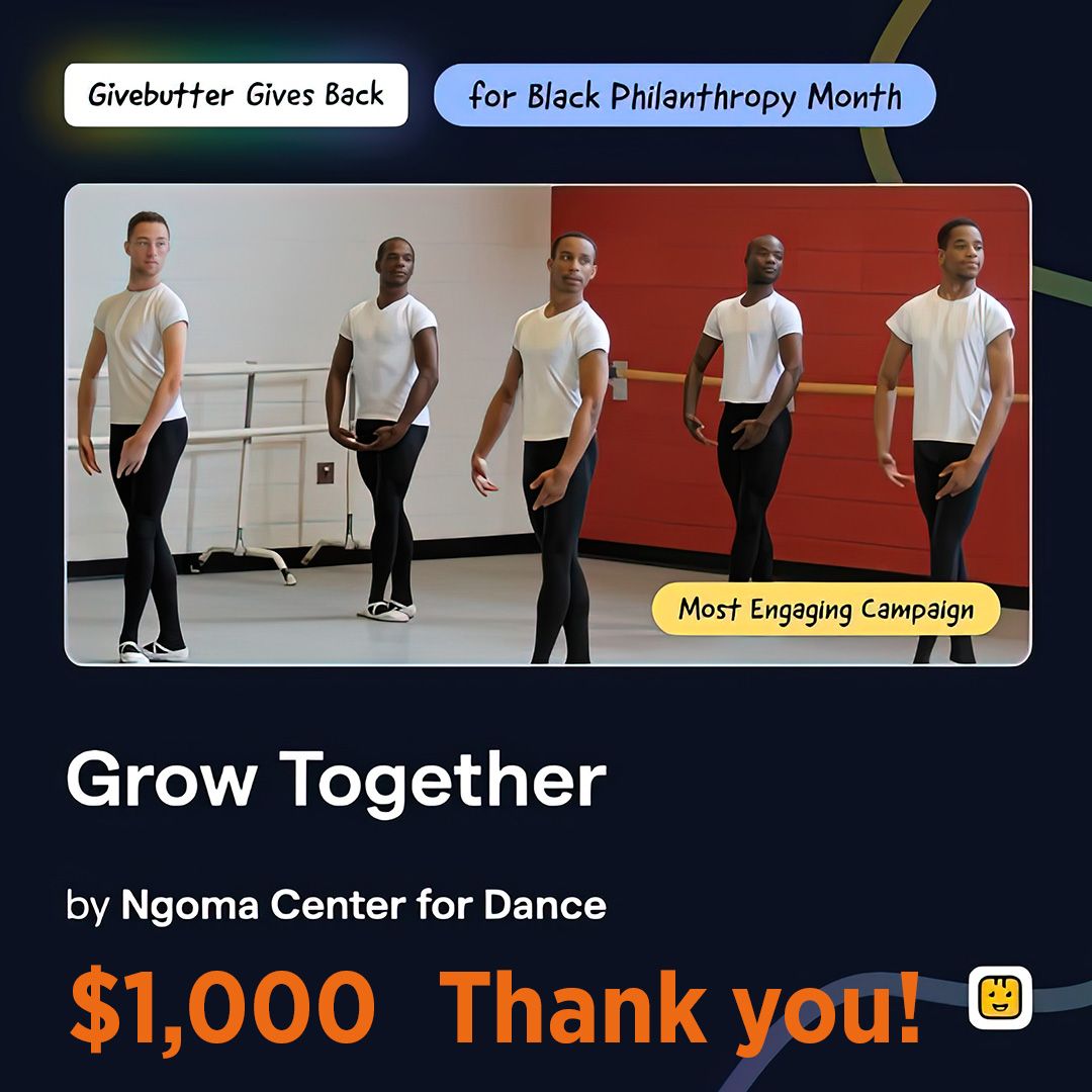 dissonancedance's tweet image. Thanks Givebutter for the $1,000 donation during #BlackPhilanthropyMonth! Funds go toward our programming (Dissonance Dance Theatre, The Ngoma School, community workshops). Did you know DC cut arts funding (again)? It's not too late to give - ngcfddt.org