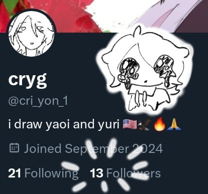 cri_yon_'s tweet photo. 13 whole ass followers...
special thanks to mom dad sister brother brother brother dog dog cat me that one british girl i talk to and some random 11 yo with two accounts 😭😭🙏 https://t.co/0CNUVSxBTN