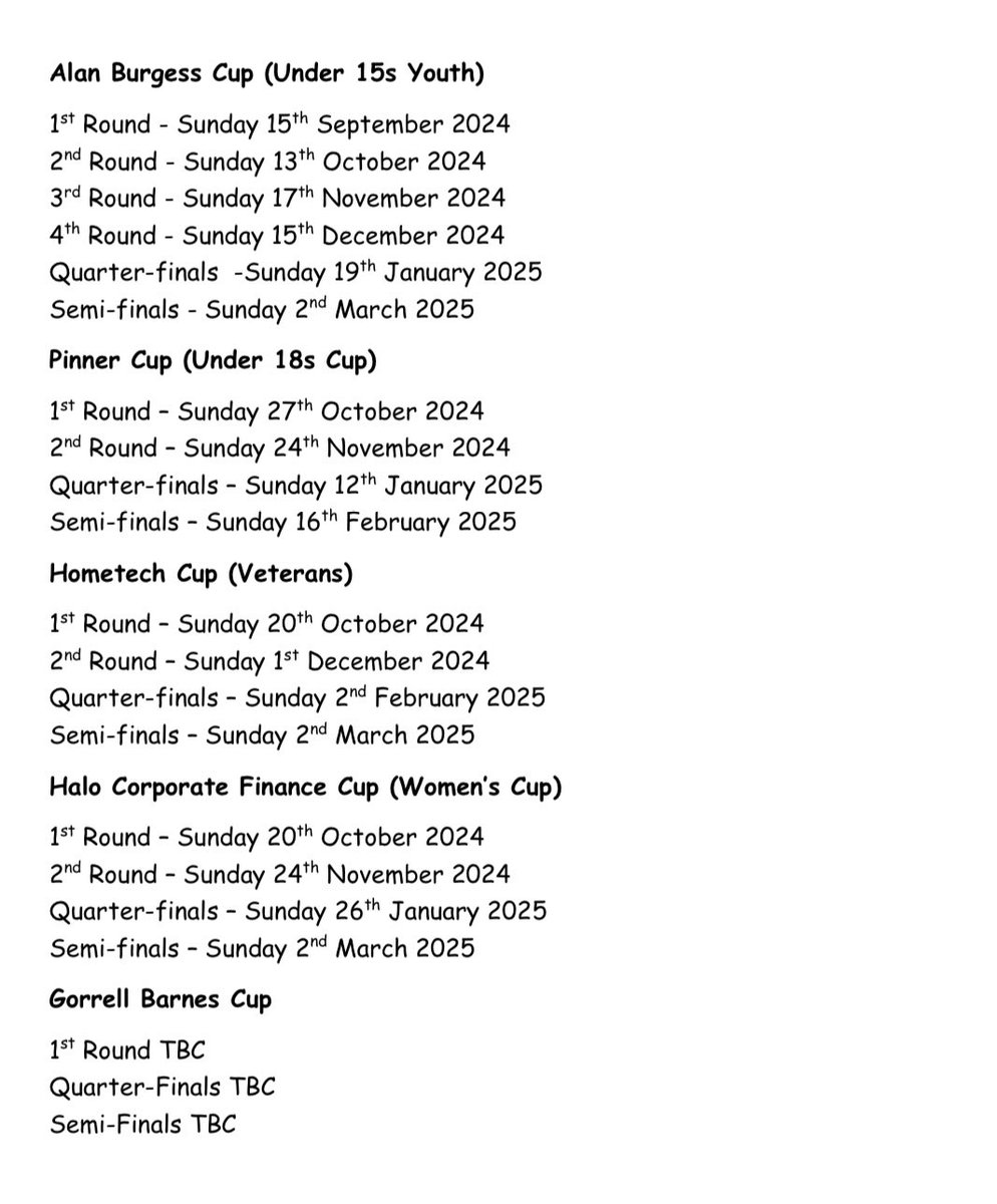 The Northampton Town Football Association cup round dates have now been decided.

A big thank you to all of our sponsors for their support for the season!

<a href="/MJJewellers/">MichaelJonesJeweller</a> 
MW Flooring
<a href="/DaisysuiteNGH/">TeamDaisy</a>
<a href="/HaloFinance/">HaloCorporateFinance</a> 
Hometech UK Ltd
Sally Keeble MP⚽️🏆