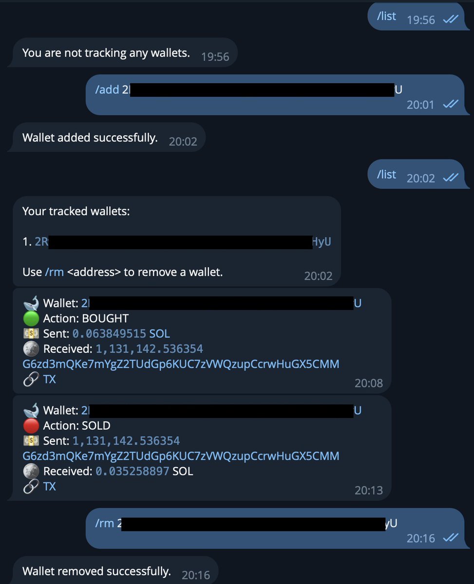 J'commence à regarder le web3 en ce moment.

Du coup j'ai fais un petit projet basique histoire de mettre les mains dedans :

→ Bot telegram wallet tracker sur Solana

A priori ça fonctionne bien !

J'ai bien envie d'implémenter des fonctions pour tester le trade directement via