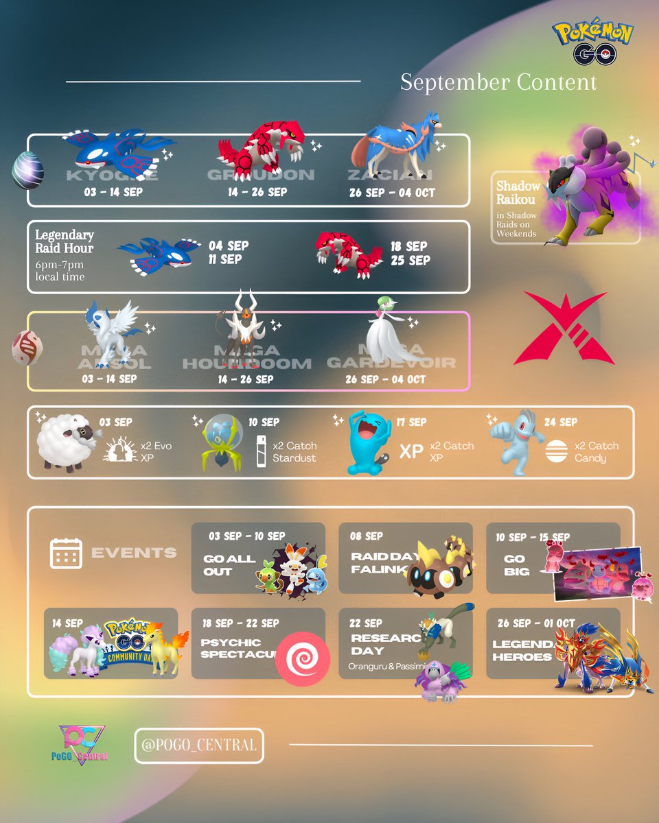 ✨ September Content ✨

Here’s what’s cracking in Pokémon GO during September. Stacked month ahead 👀