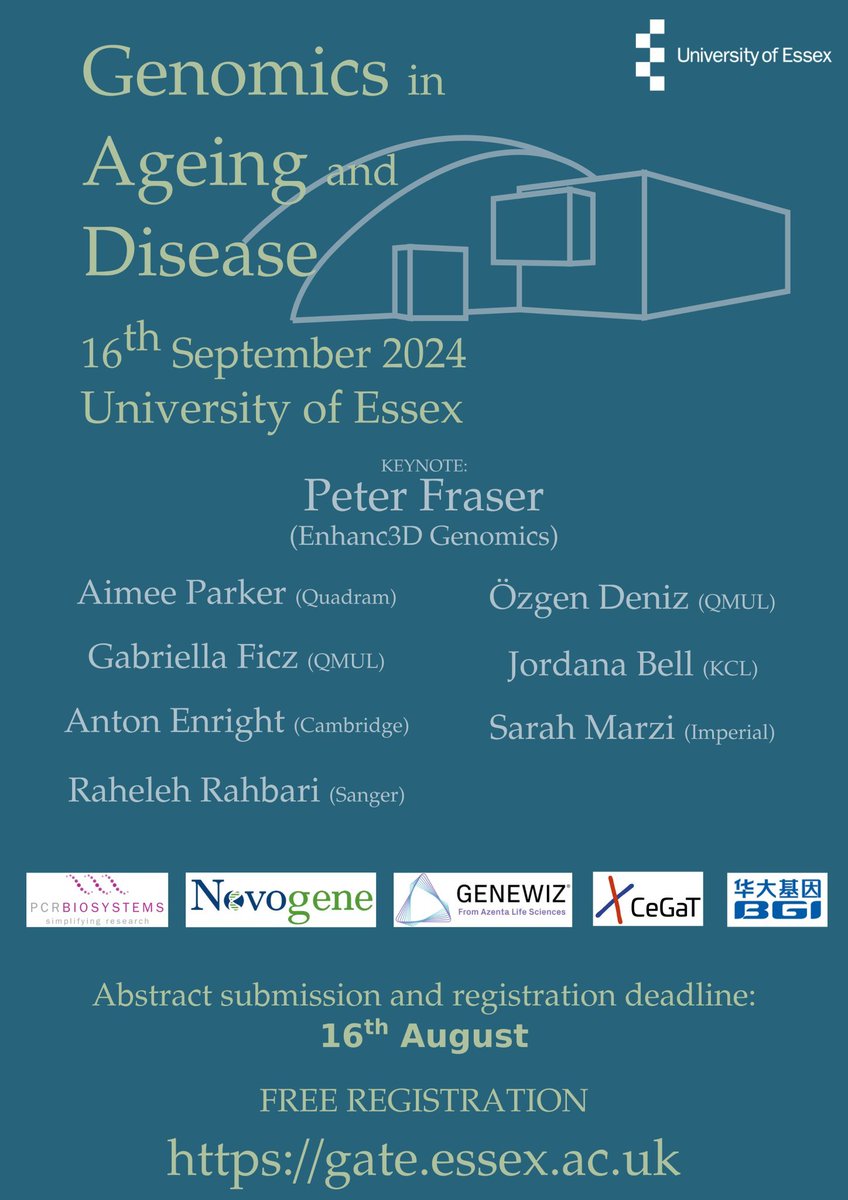 Gene Regulation (@generegulation) on Twitter photo Hurry up! Last day to submit abstract for "Genomics in Ageing and Disease" (Colchester, 16th September). Free Registration! Talks by @Peter_Fraser1, <a href="/_parker_aim/">Aimée Parker</a>, <a href="/GabriellaFicz/">Gabi Ficz</a>, <a href="/EnrightAnton/">Anton Enright</a>, <a href="/R_Rahbari/">Raheleh Rahbari</a>, <a href="/ozgendeniz_/">Ozgen Deniz</a>, <a href="/jordanatbell/">Jordana Bell</a>, <a href="/sj_marzi/">Sarah Marzi</a> & Essex PIs gate.essex.ac.uk Hurry up! Last day to submit abstract for "Genomics in Ageing and Disease" (Colchester, 16th September). Free Registration! Talks by @Peter_Fraser1, <a href="/_parker_aim/">Aimée Parker</a>, <a href="/GabriellaFicz/">Gabi Ficz</a>, <a href="/EnrightAnton/">Anton Enright</a>, <a href="/R_Rahbari/">Raheleh Rahbari</a>, <a href="/ozgendeniz_/">Ozgen Deniz</a>, <a href="/jordanatbell/">Jordana Bell</a>, <a href="/sj_marzi/">Sarah Marzi</a> & Essex PIs gate.essex.ac.uk