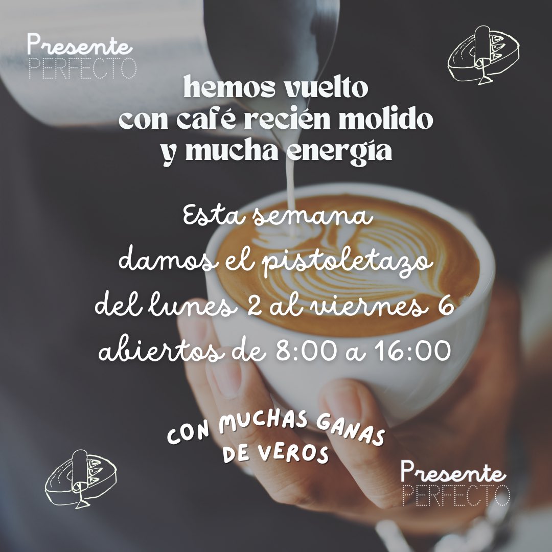 PresenteSevilla's tweet photo. ¡Arrancamos motores! ☕ Esta semana volvemos a abrir nuestras puertas para llenarte de energía y buen café. Del 2 al 6 de septiembre, de 8:00 a 16:00, estaremos listos para recibirte. ¡No te pierdas la oportunidad de empezar el día con una sonrisa y el mejor café de la ciudad! 🤩 https://t.co/XTmJbgCYJm
