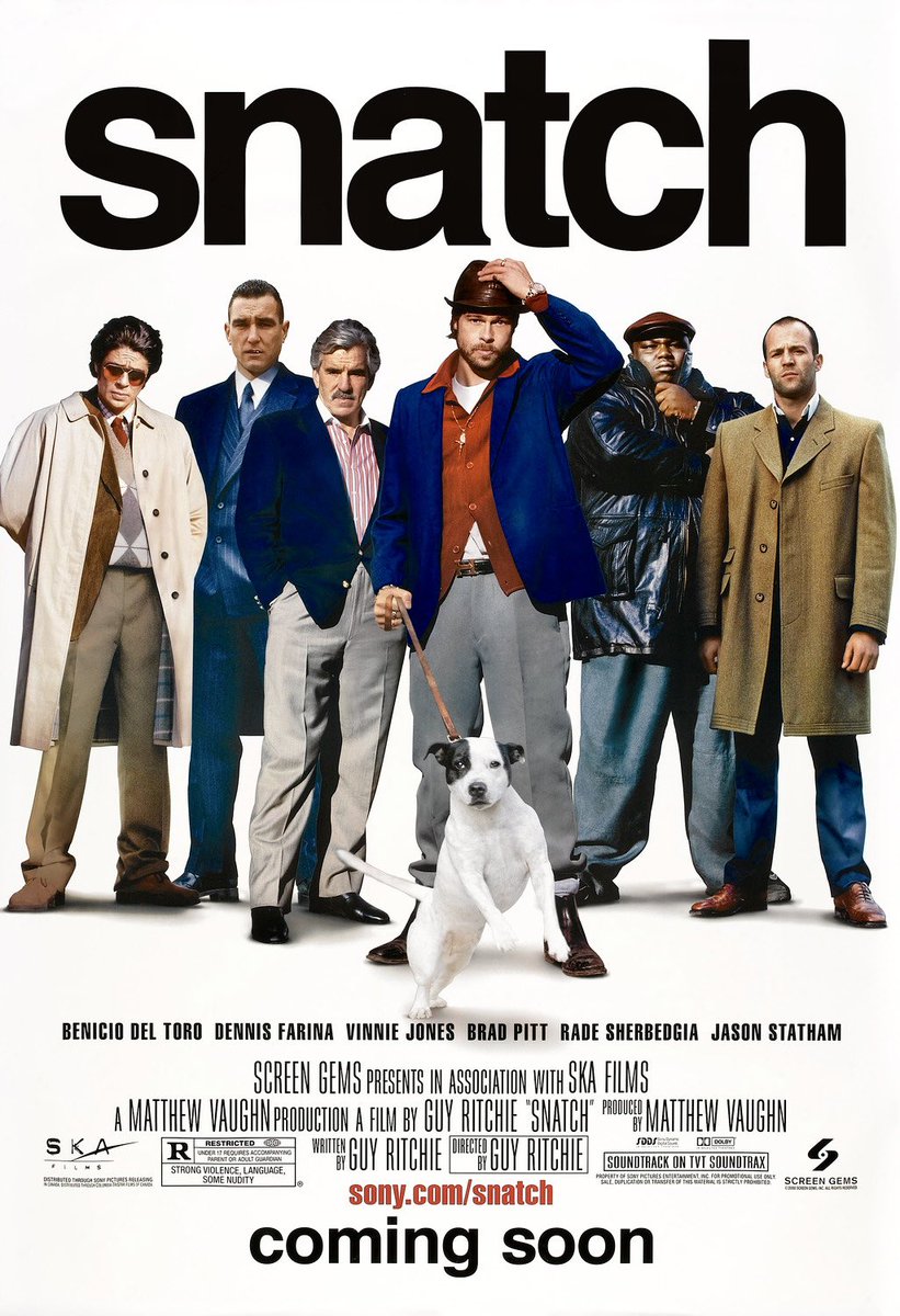 UJStrikesBack's tweet image. Happy 24th Anniversary to SNATCH (2000)! 🥳🎉

#Snatch @realjstatham @StephenGraham73 #BradPitt #MikeReid @thebigfelaAde #BenicioDelToro #RadeSerbedzija #JasonFlemyng #AlanFord #DennisFarnia #HugoLuczycWyhowski #TimMauriceJones #VerityHawkes #JonHarris #MatthewVaughn #GuyRitchie