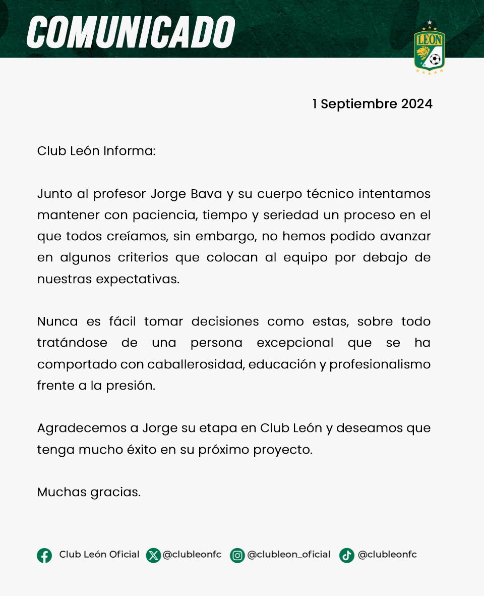 clubleonfc's tweet photo. COMUNICADO OFICIAL https://t.co/FG6fT0Ucl7