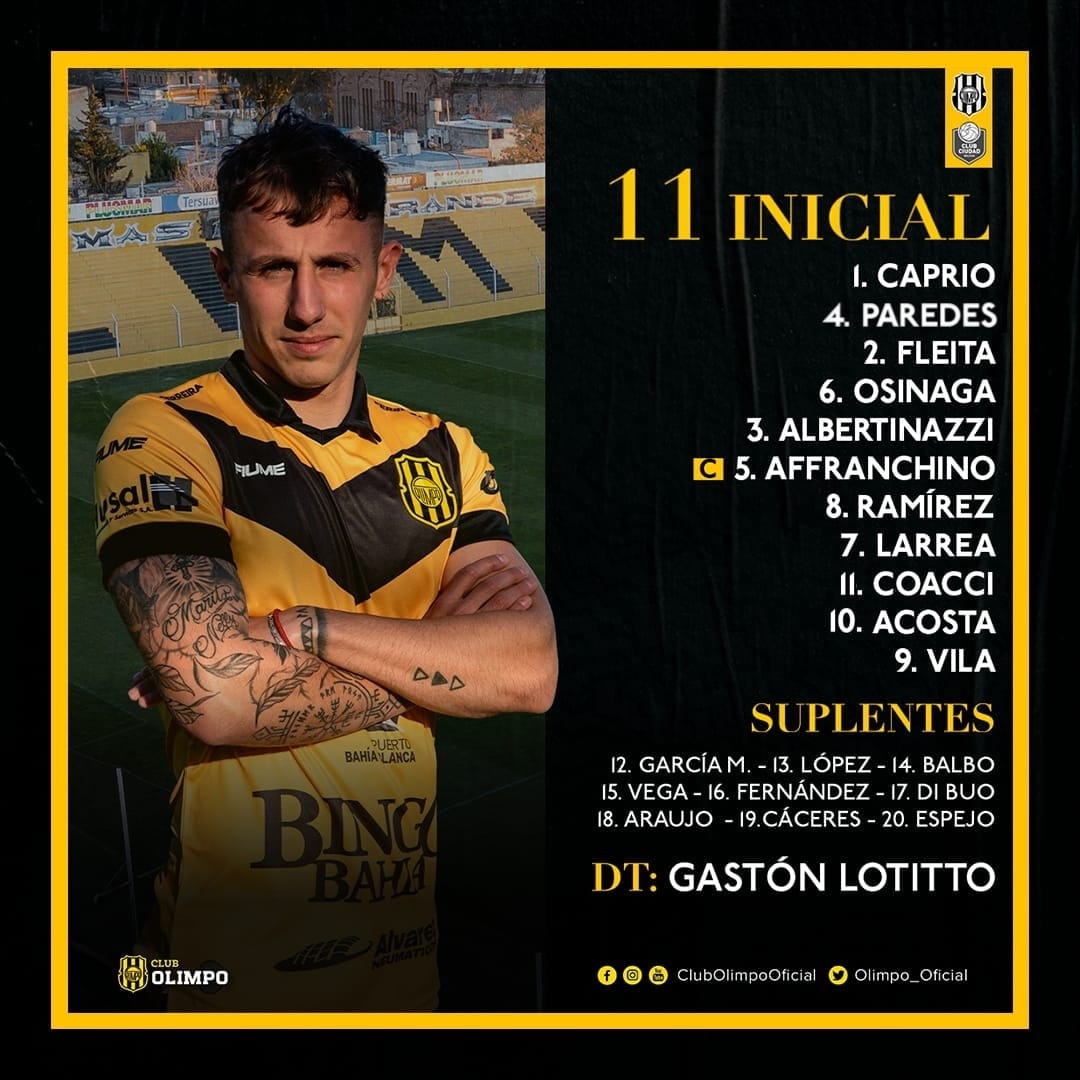 #Confirmado el 11 de #Olimpo para enfrentar a #Bolivar