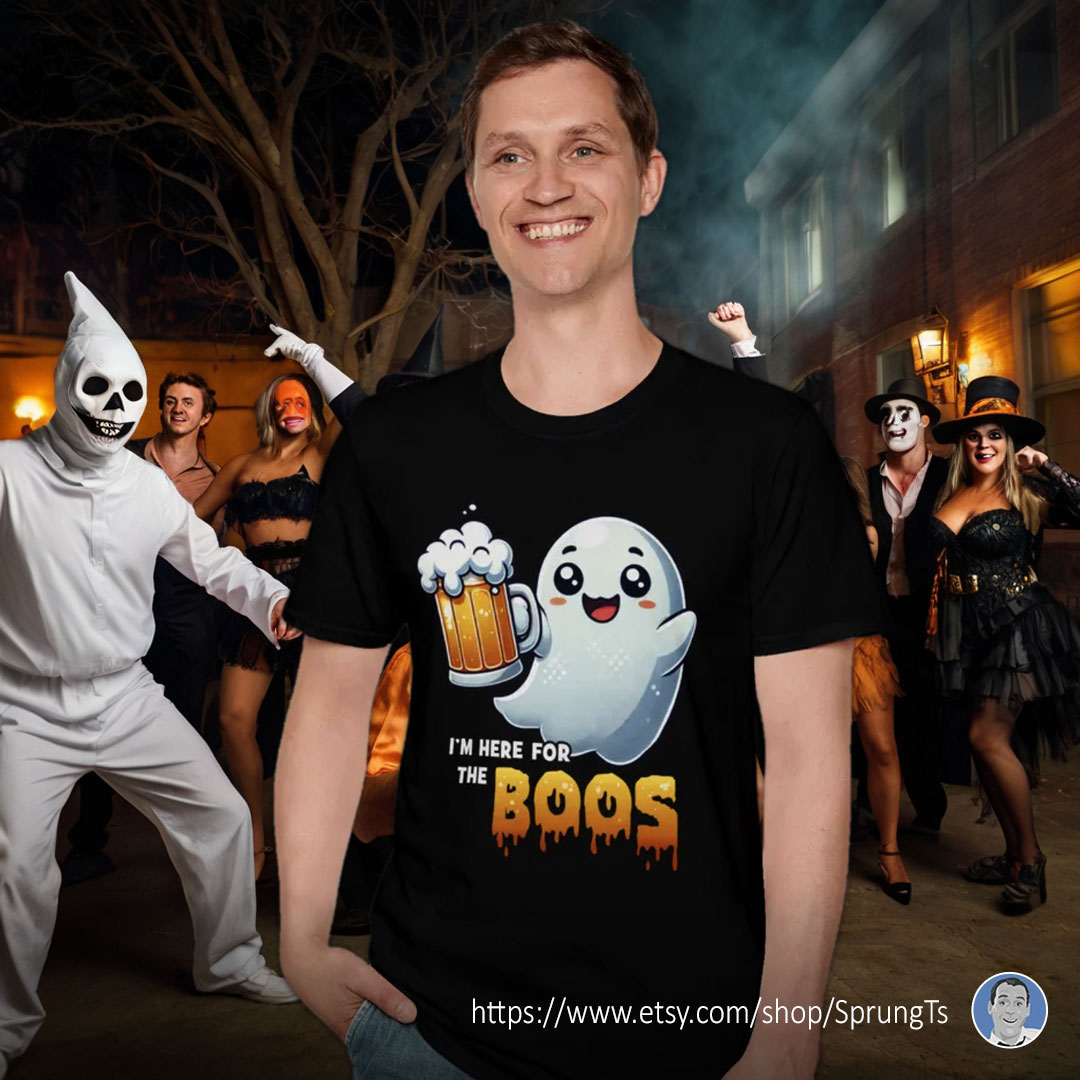 Show your spirit this Halloween, without dumping a fortune on some costume you'll only wear once! Available now on Etsy:
etsy.com/shop/SprungTs

#Halloween #tshirts #ghost #beer #party #booze #humor #etsy