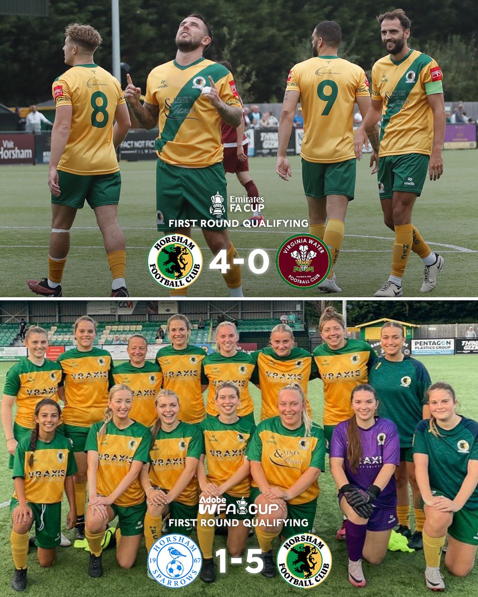 EmiratesFACup's tweet photo. SAT: 4️⃣-0️⃣ win to progress to the second round qualifying of the #EmiratesFACup.
SUN: 5️⃣-1️⃣ win to progress to the second round qualifying of the #AdobeWomensFACup.

What a weekend of cup action for @HorshamFC and @HorshamFCWomen! 🏆 https://t.co/EdQsoyxBXG