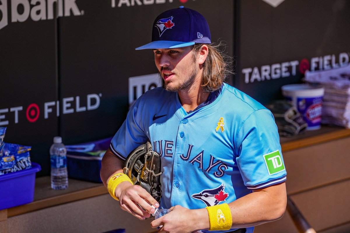 BlueJays's tweet photo. We join our MLB family today in wearing gold ribbons and wristbands for Childhood Cancer Awareness Month 💛🎗️ https://t.co/iMWKoOs21k
