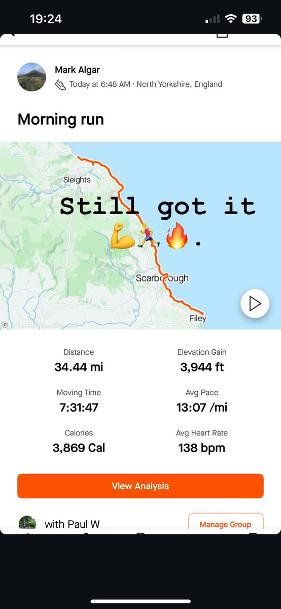 Over 1,060 miles 🚗, 2 cities visited  🏥 ⚽️, 9 hrs sleep 😴 since Friday and still managed to smash this out today 💪🏃‍♂️🔥. #34MileUltra #WhitbyToFiley.