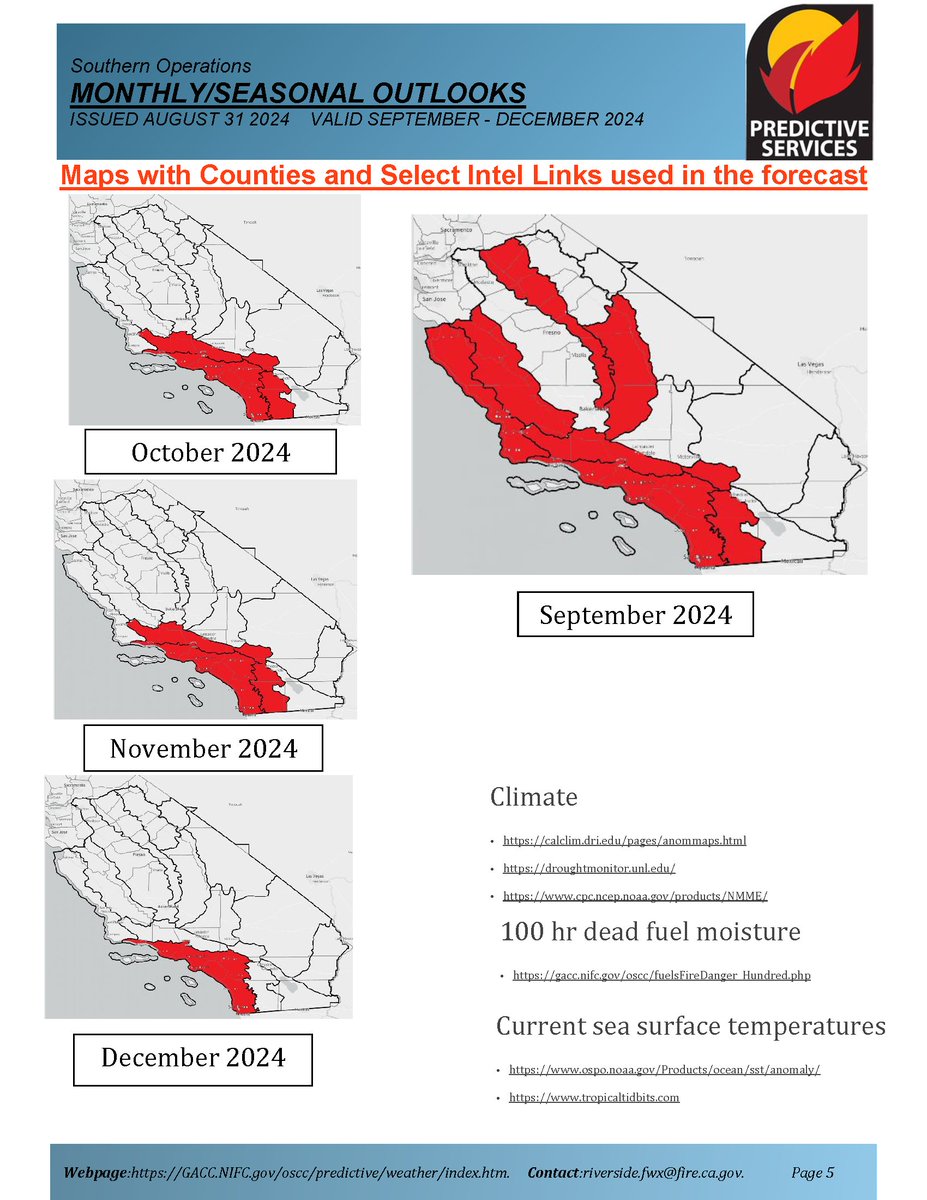 JhawkFire's tweet photo. 2/2 #SoOpsPredServices #Assessment_Outlook Sept-Dec 2024 #FireWeather #FireFuels #FireBehavior
https://t.co/S61aL2PW9b @NWSLosAngeles @NWSSanDiego @NWSSPC @NWS_IMET_OPS @RichIMET https://t.co/W1SrsUhUpK