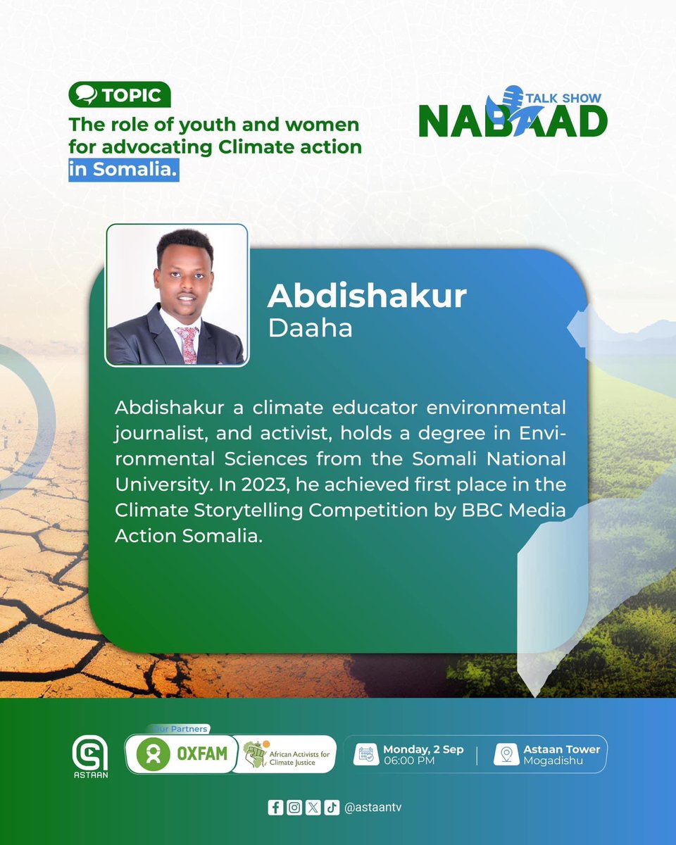 Excited to be a panelist for the discussion on "The Role of Youth &amp; Women in Climate Action in Somalia” Empowering these voices is crucial for shaping policies, fostering innovation &amp; building a resilient future for our communities. Looking forward to this impactful conversation.