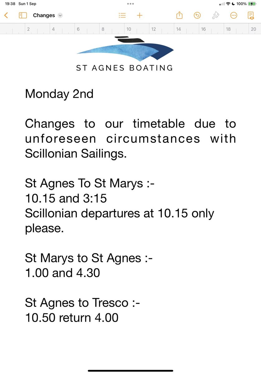 Scillonian departures at 10.15 please on Monday 2nd. The Scillonian is departing early.