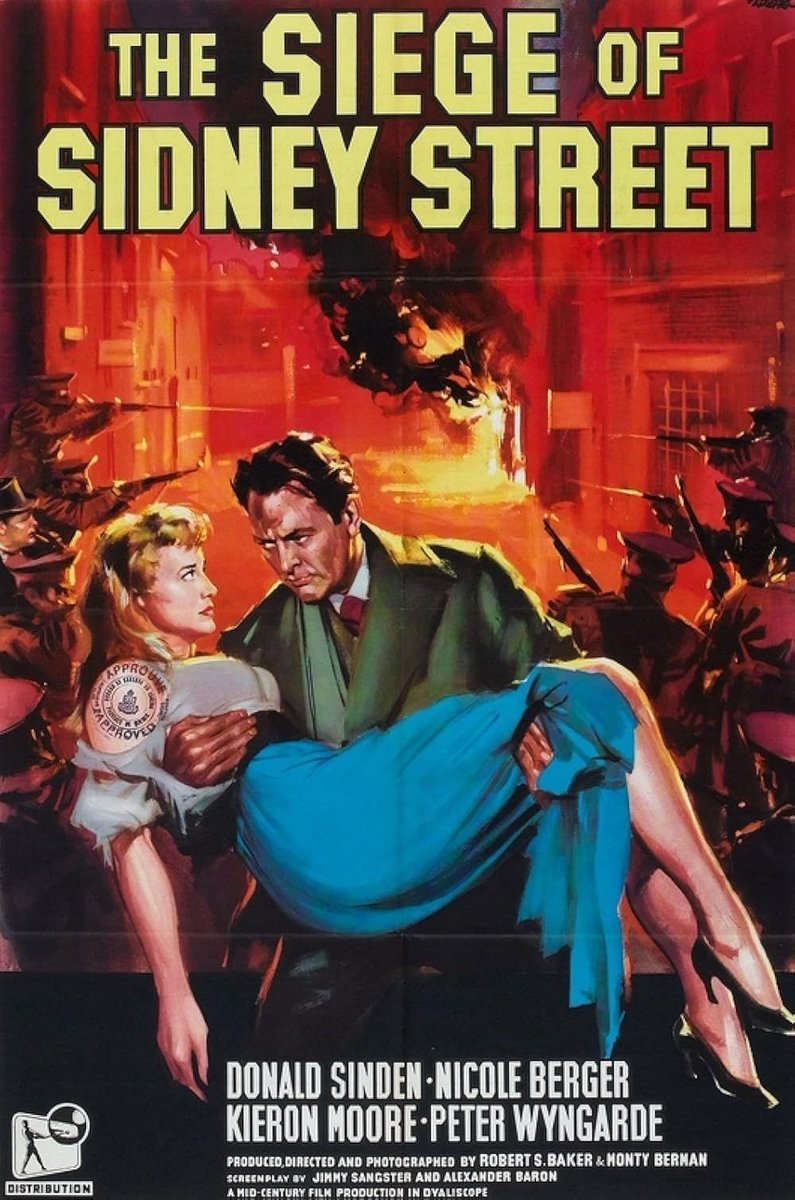 TalkingPicsTV's tweet photo. The Bloodiest Battle in the History of Crime! #DonaldSinden #NicoleBerger #KieronMoore #PeterWyngarde THE SIEGE OF SIDNEY STREET (1960). Premiere 10:05pm classic British drama #TPTVsubtitles https://t.co/hmhJ6oEcep