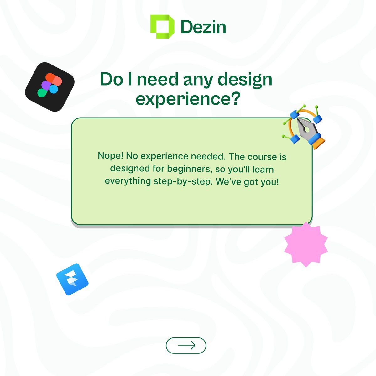 Ready to step into design? Dezin's here to help you shine!

New to design or feeling stuck? Our Masterclass 2.0 will level you up!
Got questions? We've got you— see thread 👇 to see what we're all about!